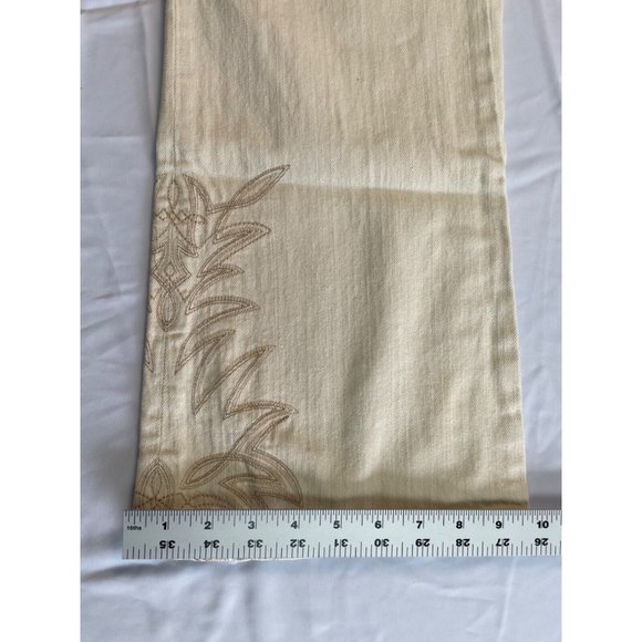 Ralph Lauren Jeans Co Size 14 Tan Wide Leg Denim Mid Rise Stretch 32 Embroidered - Picture 10 of 12